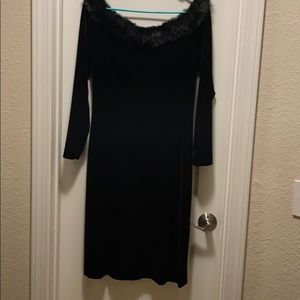 Black velvet off shoulder dress